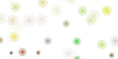 lichtgroene, gele vectorkrabbelachtergrond met bloemen. vector