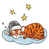 schattige tijger slaapt op een wolk. het symbool van het nieuwe jaar volgens de Chinese of oosterse kalender. bewerkbare vectorillustratie, cartoonstijl vector