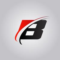 initial B Letter-logo met swoosh-rood en zwart vector