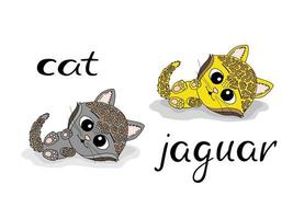 schattige cartoon kat en jaguar. vectorillustratieontwerp voor modestoffen, textielafbeeldingen, prints. vector