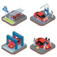 isometrische car wash icon set vector