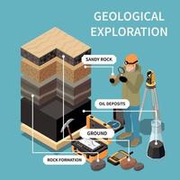 geologie aarde exploratie isometrisch en gekleurd concept vector