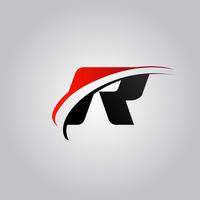 initial R Letter-logo met swoosh rood en zwart gekleurd vector