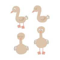 schattige gans set hand getrokken. , minimalisme, trending kleuren 2022. pictogram, sticker, print. kinderen clipart, dier, vogel. vector