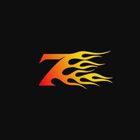 Nummer 7 Brandende vlam logo ontwerpsjabloon vector