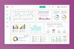 Dashboard admin panel vector ontwerpsjabloon met infographic elementen, grafiek, diagram, info graphics. Website dashboard voor ui en ux ontwerp webpagina. Vector illustratie.