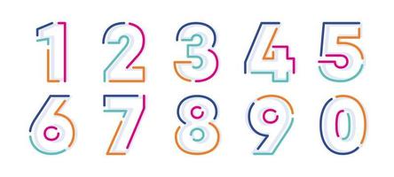 abstracte getallen, kleurrijke lineaire set. moderne numerieke lijnen met nieuwe pop-artkleuren. lettertype nummer sjabloon. stel dunne lijn strakke stijl in om te ontwerpen. vector