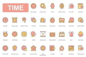 tijd concept eenvoudige lijn iconen set. pak overzichtspictogrammen van klok, horloge, stiptheid, tijdbeheer, alarm, stopwatch, deadline, planning en andere. vectorelementen voor mobiele app en webdesign vector
