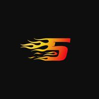 Nummer 5 Brandende vlam logo ontwerpsjabloon vector