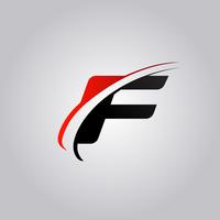 eerste letter F-logo met swoosh rood en zwart gekleurd vector