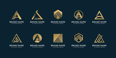 set letter a-logo met gouden creatieve en slimme concept premium vector