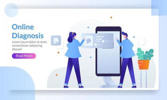 online diagnoseconcept, gezondheidszorg en medische dienst, overleg met diverse artsen, sjabloon voor bestemmingspagina's voor banner, flyer, ui, web, mobiele app, poster vector