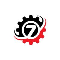 Nummer 7 Gear Logo ontwerpsjabloon vector