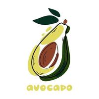 kleurrijke avocado illustratie en handgeschreven letters geïsoleerd op een witte achtergrond. doodle stijlelement voor menu- en keukenontwerp. vector