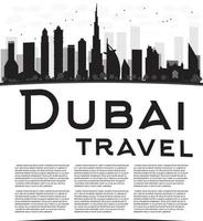 Dubai stad skyline zwart-wit silhouet. vector