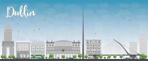 dublin skyline met grijze gebouwen en blauwe lucht, ierland. vector