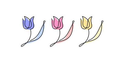 tulp enkellijns logo. bloem voor Vrouwendag - doorlopende lijn icoon. 8 maart tulpen set vector