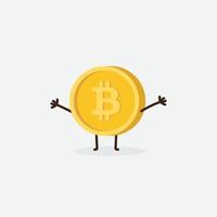 gratis bitcoin-teken. cartoon bitcoin mascotte, vectorillustratie van een schattige bitcoin karakter mascotte vector