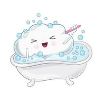 schattige cartoon wolk baden in de badkamer. cartoon vectorillustratie. kawaii, geïsoleerde vectorillustratie voor kinderen. wolk illustratie. vector