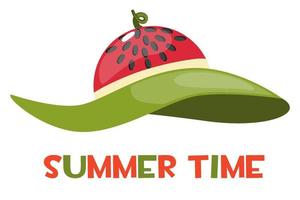 strandmuts met een watermeloenprint en het opschrift. logo zomertijd. vector