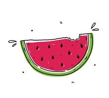 plakje watermeloen geïsoleerd op een witte achtergrond. biologische gezonde voeding. vector handgetekende illustratie in doodle stijl. perfect voor kaarten, logo, decoraties, recepten, verschillende ontwerpen.