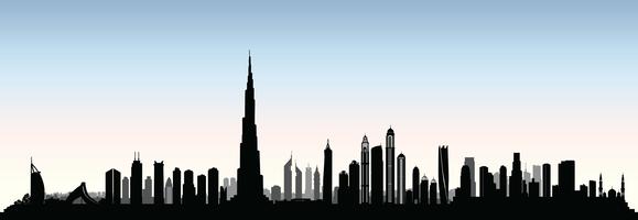 Skyline van de stad Dubai. UAE stadsgezicht stedelijke weergave van de Verenigde Arabische Emiraten vector