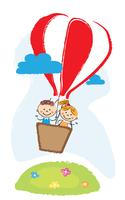 jongen en meisje aveling door hete luchtballon vector