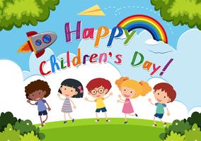 Happy children&#39;s day-logo vector