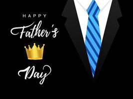 gelukkige vaderdag briefkaart vlakke stijl ontwerp vectorillustratie geïsoleerd op een witte achtergrond. belettering van woorden, pak, stropdas en gouden kroon - symbool van super vader. vector