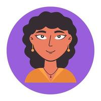 vrouw avatar. stijlvol jong meisje portret. vrouw gezicht geïsoleerd op witte achtergrond vector