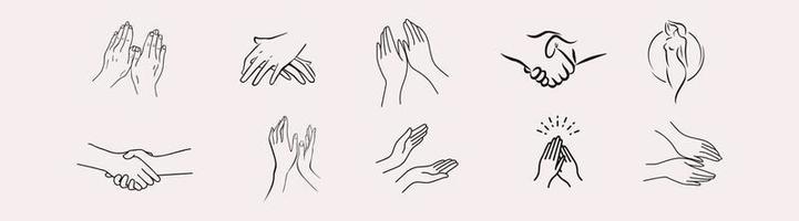 een set vrouwelijke handlogo's in een minimale lineaire stijl. vector logo ontwerpsjablonen met verschillende handgebaren, kristal. voor cosmetica, schoonheid, tatoeage, spa, vrouwelijk, juwelier. gratis vector