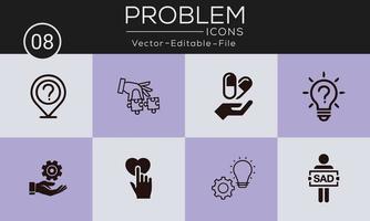 probleem concept pictogrammen instellen. bevat dergelijke pictogrammen probleemoplossing, depressie, analyseren, oplossing en meer, kan worden gebruikt voor web en apps. gratis vector beschikbaar.