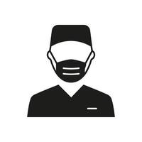 chirurg man arts silhouet pictogram. specialist in plastische chirurgie in medisch maskerpictogram. professionele chirurg personeel in ziekenhuis zwart pictogram. geïsoleerde vectorillustratie. vector