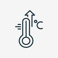 schaalpictogram op hoge temperatuur. griep-, verkoudheids-, virus- en koortssymptomen. thermometer met pijl-omhoog pictogram. verhoogde temperatuur van het lineaire pictogram van het menselijk lichaam. vectorillustratie. vector