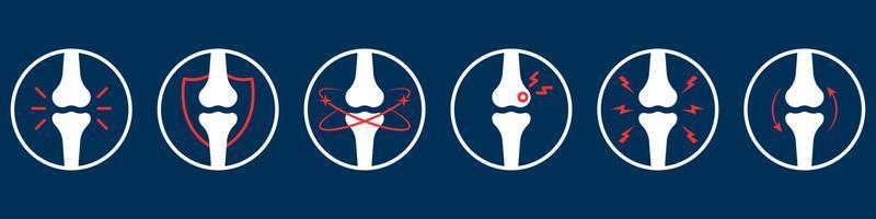 botten pijn pictogramserie. reumatologie en traumatologie concept. pijn van knie, hand, beenskelet. botten gezamenlijke ziekte icoon. artritis, osteoporose, botletsel en ontsteking. vectorillustratie. vector