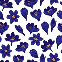 natuur lente naadloze patroon met hand getrokken krokus bloemen. bloemenweidegras ontwerpelementen voor huwelijksuitnodigingen, pasen, moeder- en vrouwendagwenskaart, scrapbooking, print, cadeaupapier vector