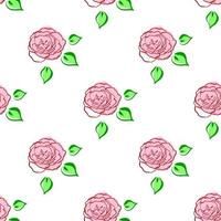 naadloos patroon met roze groen gebladerde rozen. hand tekenen bloem. lijn borstel stijl. vectorachtergrond. voor verpakking, stof textiel, pakketontwerp, behang, kleding print, digitaal papier vector