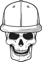 schedel met rap cap zwart-wit vectorillustratie vector