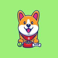 schattige corgi, voedsel, botten en honkbal cartoon vector pictogram illustratie. dierlijke natuur pictogram concept geïsoleerde premium vector. platte cartoonstijl