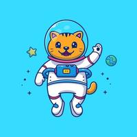 schattige kat astronaut vliegen in ruimte cartoon vector pictogram illustratie. dierlijke technologie pictogram concept geïsoleerde premium vector. platte cartoonstijl