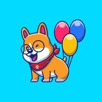 schattige corgi met ballonnen artoon vector pictogram illustratie. dierlijke natuur pictogram concept geïsoleerde premium vector. platte cartoonstijl