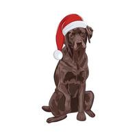 chocolade labrador in kerstmuts zitten en een poot geven. vector