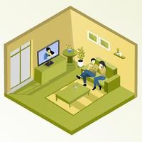 isometrische woonkamer met bank, tafelkast en ander meubilair. vector illustratie