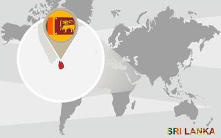 wereldkaart met vergrote sri lanka vector