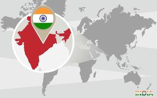 wereldkaart met vergroot India vector