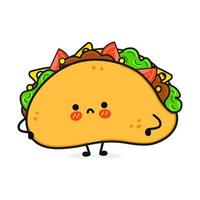 schattig triest taco karakter. vector hand getekend cartoon kawaii karakter illustratie pictogram. geïsoleerd op een witte achtergrond. taco karakter concept