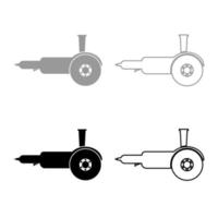 Bulgaarse elektrische cirkelzaag haakse slijper met schijven handpictogram overzicht set grijs zwarte kleur vector