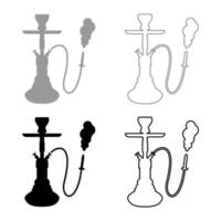 waterpijp shisha icon set grijs zwarte kleur vector