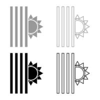jaloezie en zon jaloezie sluiten zon jaloezie afsluiten licht louvre concept sluiter symbolen pictogrammenset zwart grijs kleur vector illustratie vlakke stijl afbeelding
