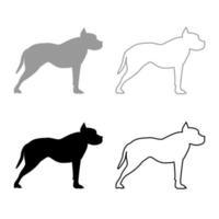 pitbull terriër pictogram overzicht set grijs zwarte kleur vector